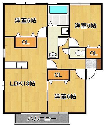 リビングタウン浅川A・B・C(3LDK/2階)の間取り写真