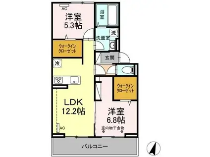 D-ROOM上山門1丁目(2LDK/3階)の間取り写真