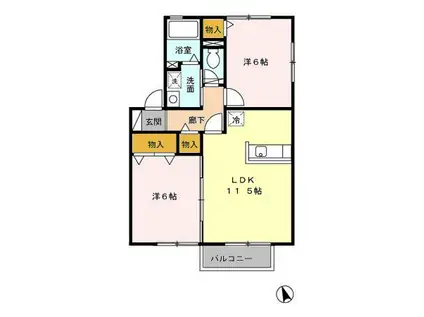 オーチャードテラスB(2LDK/2階)の間取り写真