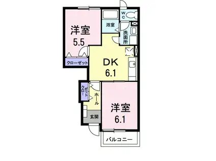 フラワ・I(2DK/1階)の間取り写真