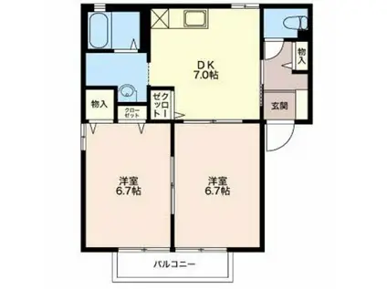 ベルドミール II(2DK/1階)の間取り写真