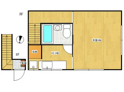 東急田園都市線 池尻大橋駅 徒歩8分 2階建 築52年(1K/2階)の間取り写真