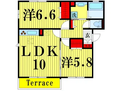 FLAT TENJIN III(2LDK/1階)の間取り写真