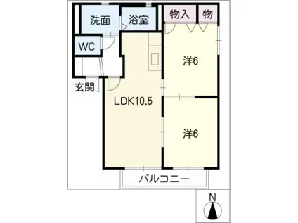 サンシャイン若草A棟(2LDK/1階)の間取り写真