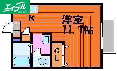 ローズガーデン庭瀬(ワンルーム/2階)の間取り写真