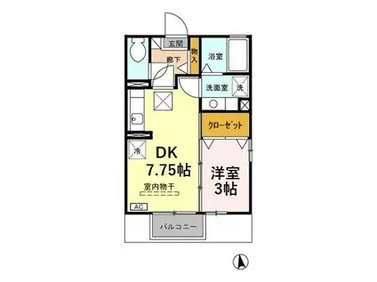 グランブルームB棟(1DK/1階)の間取り写真