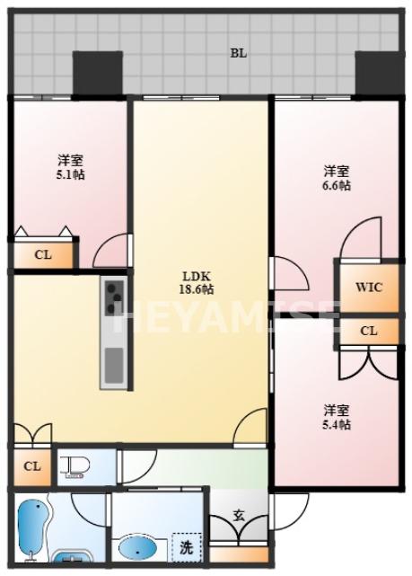 ライオンズタワー新大工町(3LDK/10階)の間取り写真