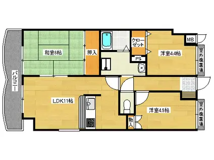 ウィステリア紀伊田辺(3LDK/8階)の間取り写真