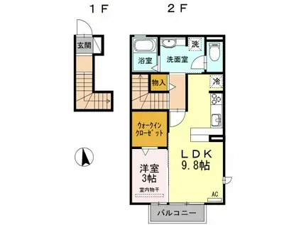 メゾンときV A棟(1LDK/2階)の間取り写真