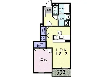 ヴィラフレイズB(1LDK/1階)の間取り写真