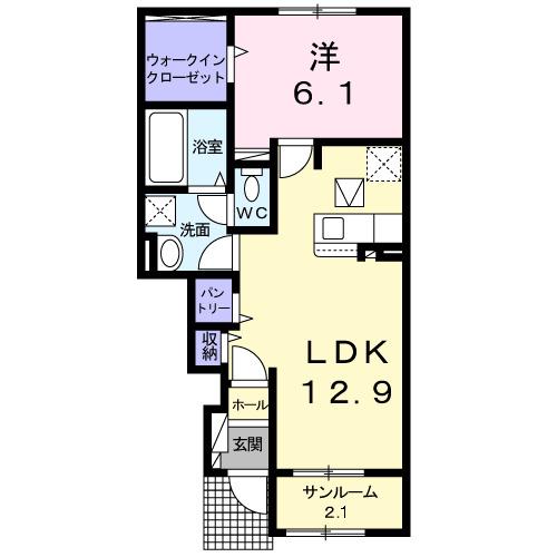 メルヴェーユ IV(1LDK/1階)の間取り写真