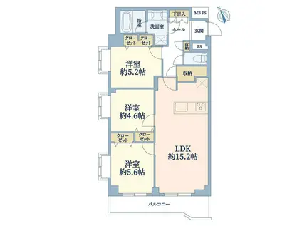 藤和吉祥寺マンションハイツ扇山(3LDK/2階)の間取り写真