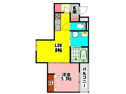 ラモーナ橋波西之町(1DK/2階)の間取り写真