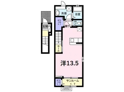 ロイヤルウエスト IV(ワンルーム/2階)の間取り写真