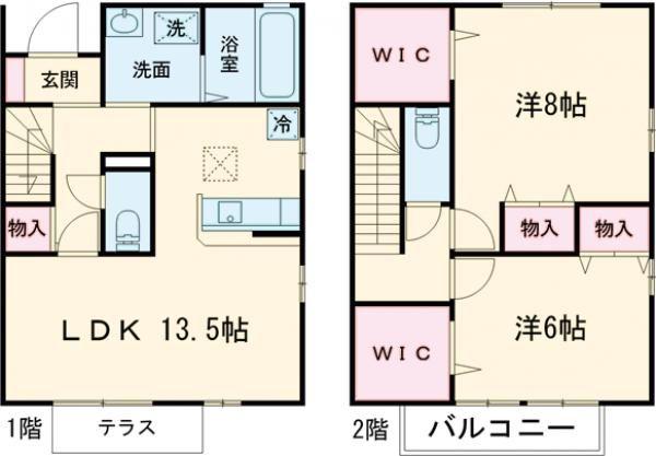 ウィルコート厚木(2LDK/1階)の間取り写真