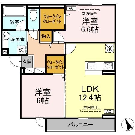 CREST高松(2LDK/3階)の間取り写真