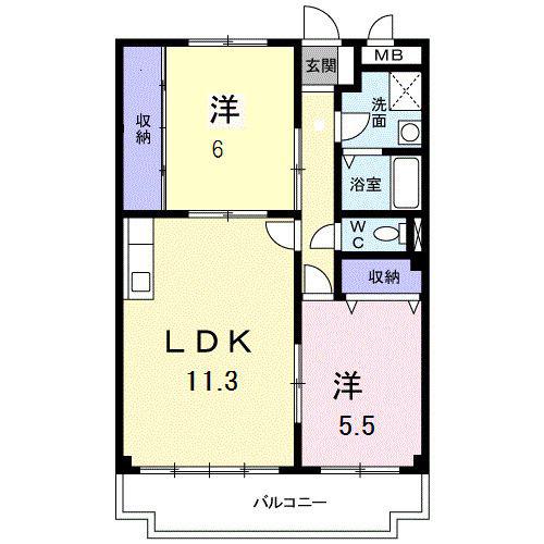 サニーヒル朱雀(2LDK/1階)の間取り写真