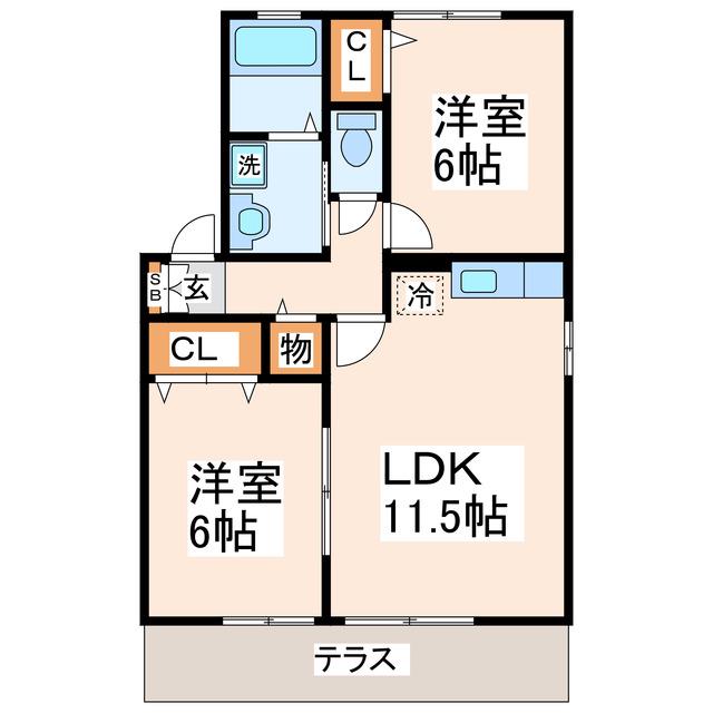 エクレール(2LDK/1階)の間取り写真