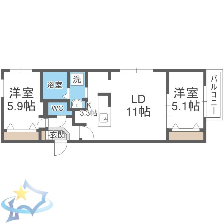 AJITO 1513(2LDK/3階)の間取り写真