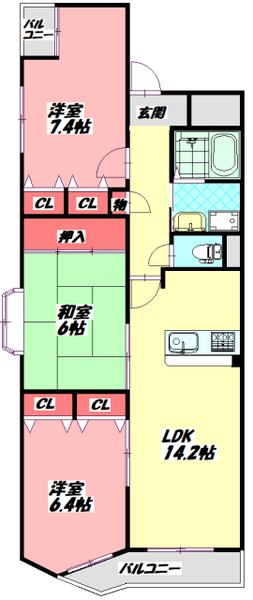 さくら館(3LDK/5階)の間取り写真