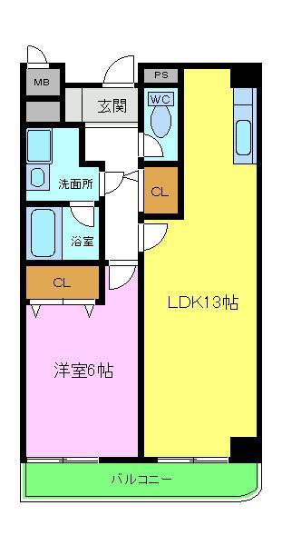 エレガンシア金剛(1LDK/4階)の間取り写真