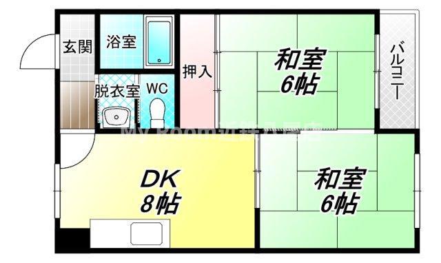 ガーデンヒル平野(2DK/4階)の間取り写真