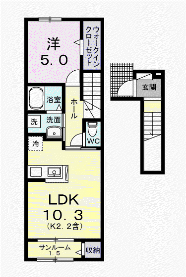 フォンターナ・ガルボI(1LDK/2階)の間取り写真