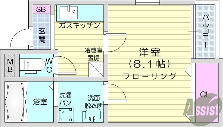 アムール仙台(1K/2階)の間取り写真