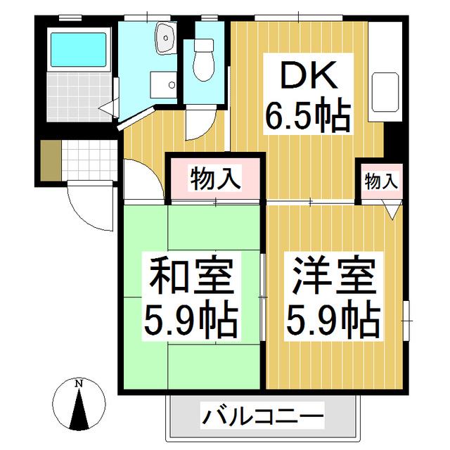 ファミールK1(2DK/2階)の間取り写真