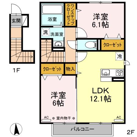 M・ヴィレッジ(2LDK/2階)の間取り写真