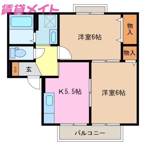 サニーコート黒宮(2DK/2階)の間取り写真