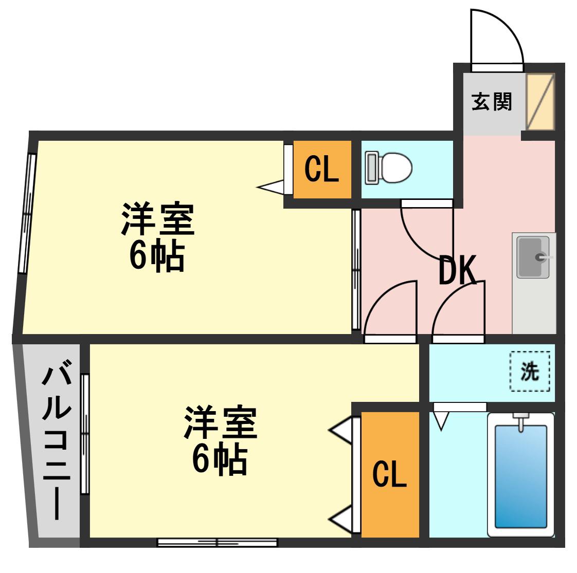 クレセントマンション(2DK/1階)の間取り写真