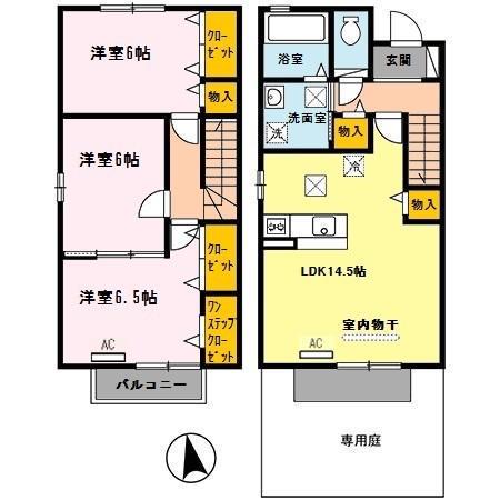 アルペジオ西浜 B棟(3LDK/1階)の間取り写真