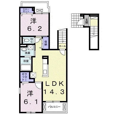 クレール・シャンス(2LDK/2階)の間取り写真