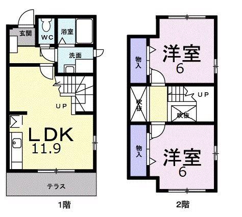 ファミール晴丘B(2LDK/1階)の間取り写真