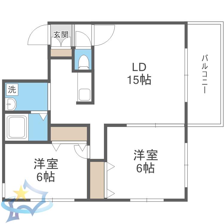 グランディール南5条(2LDK/4階)の間取り写真