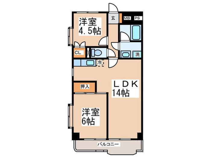サニーハイライズ(2LDK/5階)の間取り写真