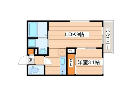 泉中央3丁目アパート(1LDK/1階)の間取り写真