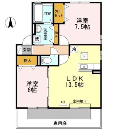 パルコ・シャルマン A棟(2LDK/1階)の間取り写真