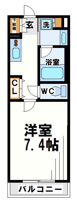ヒューレックレジデンス調布柴崎(1K/2階)の間取り写真