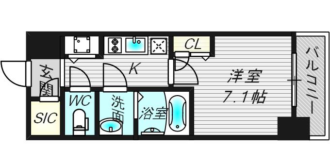 プランドール北浜(1K/5階)の間取り写真