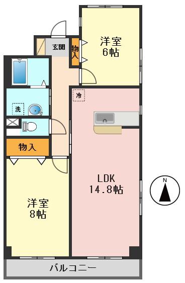 ヴェルドミールカシマ(2LDK/2階)の間取り写真