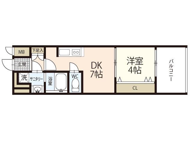 REGLUS東平塚(1DK/2階)の間取り写真