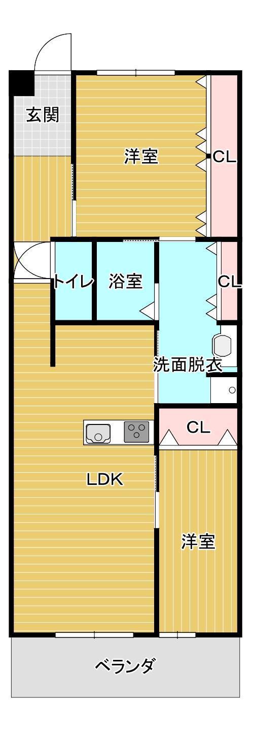 アルファライフ宇部中央町(2LDK/9階)の間取り写真