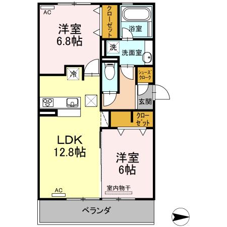 サニープレイス十一屋F棟(2LDK/3階)の間取り写真