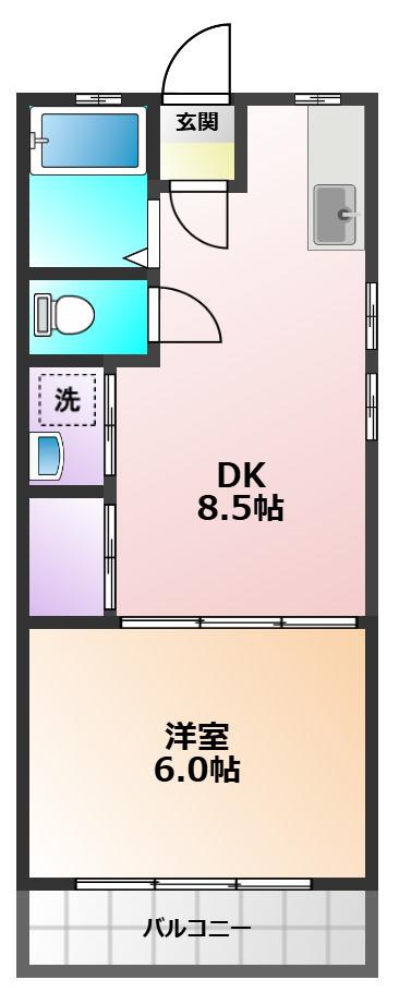 ゆとりすとK1(1DK/2階)の間取り写真