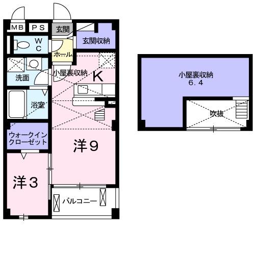 グランツ・ブルI(1LDK/2階)の間取り写真