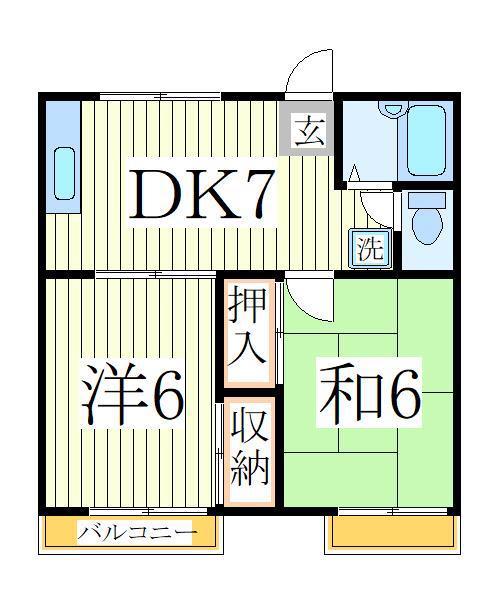 スウィートホーム(2DK/1階)の間取り写真