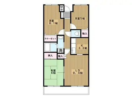 プランジュール神大寺(3LDK/4階)の間取り写真