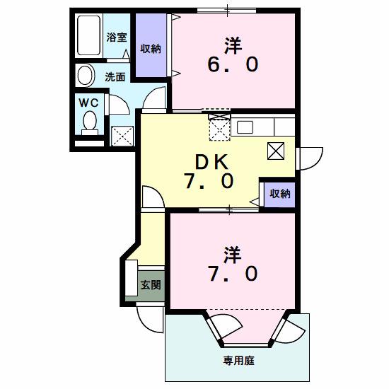 メゾンカスターナA(2DK/1階)の間取り写真